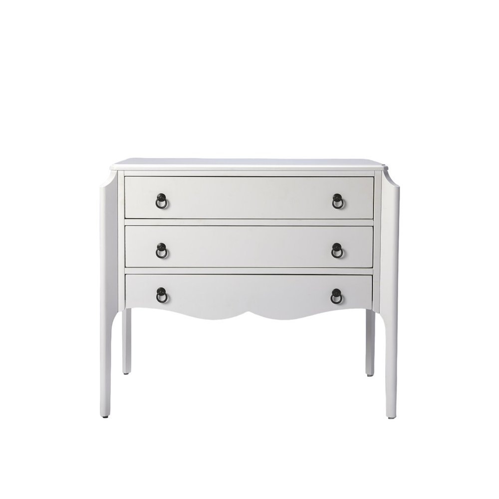 White Wood Three Drawer Dresser - 34-inch