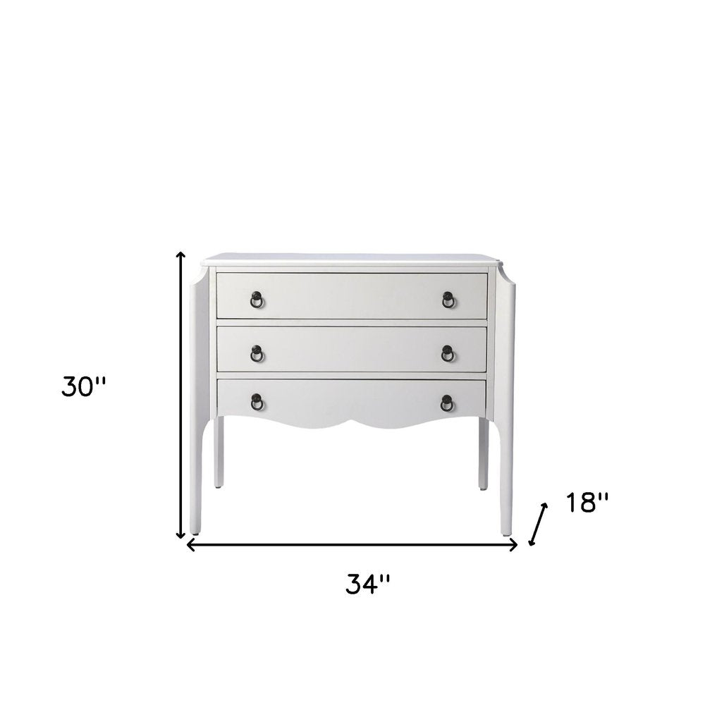 White Wood Three Drawer Dresser - 34-inch