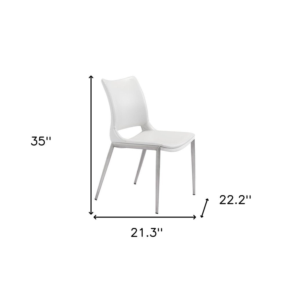 Set of Two White and Silver Upholstered Faux Leather Dining Side Chairs