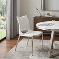 Set of Two White and Silver Upholstered Faux Leather Dining Side Chairs