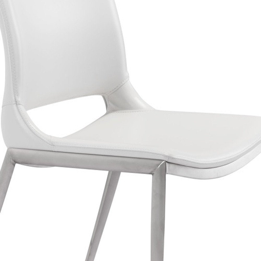 Set of Two White and Silver Upholstered Faux Leather Dining Side Chairs