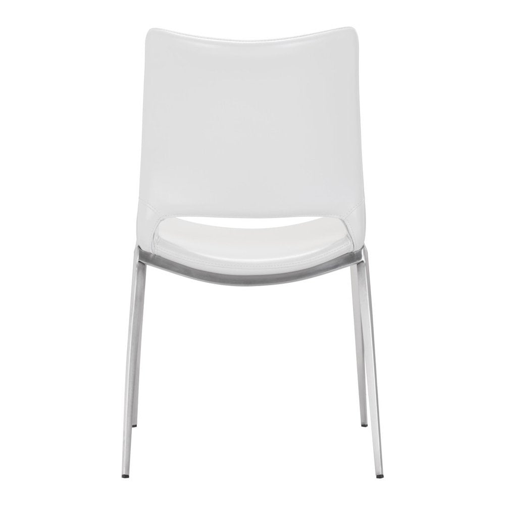 Set of Two White and Silver Upholstered Faux Leather Dining Side Chairs
