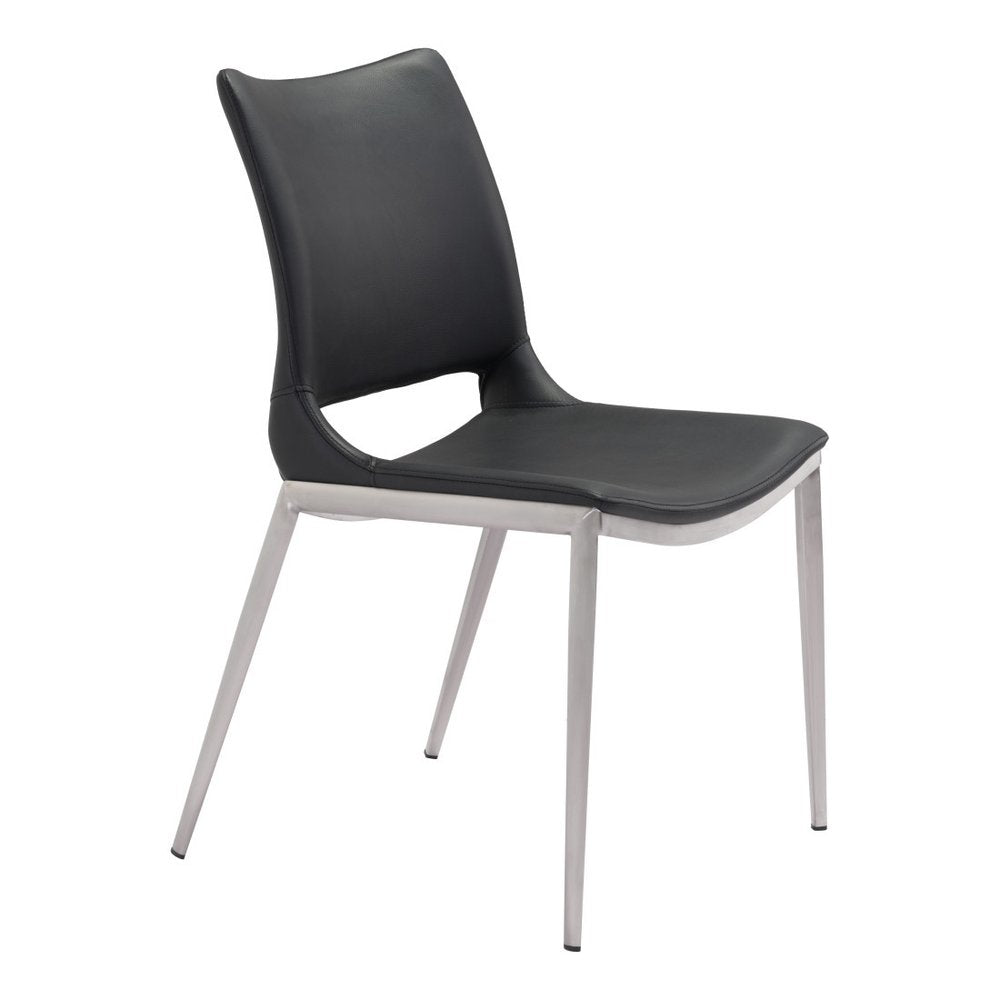 Set of Two Black and Silver Upholstered Faux Leather Open Back Dining Side Chairs