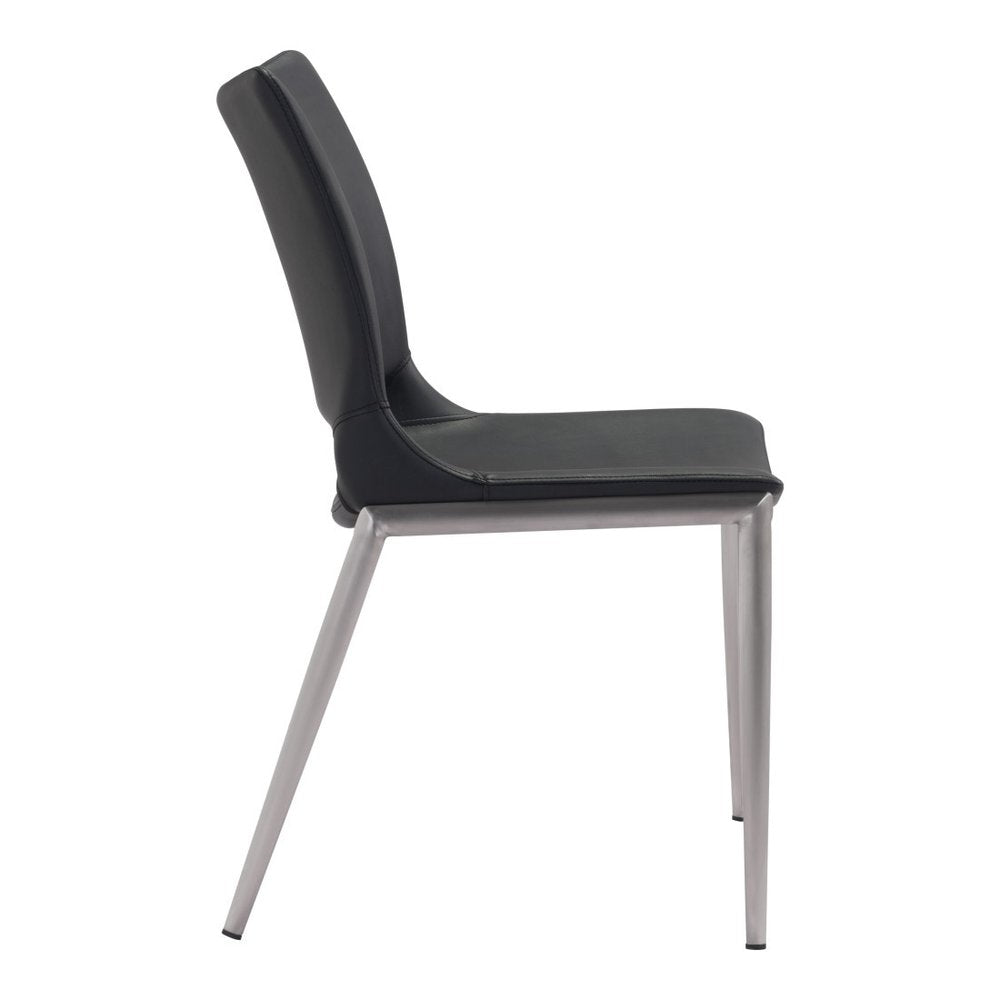 Set of Two Black and Silver Upholstered Faux Leather Open Back Dining Side Chairs