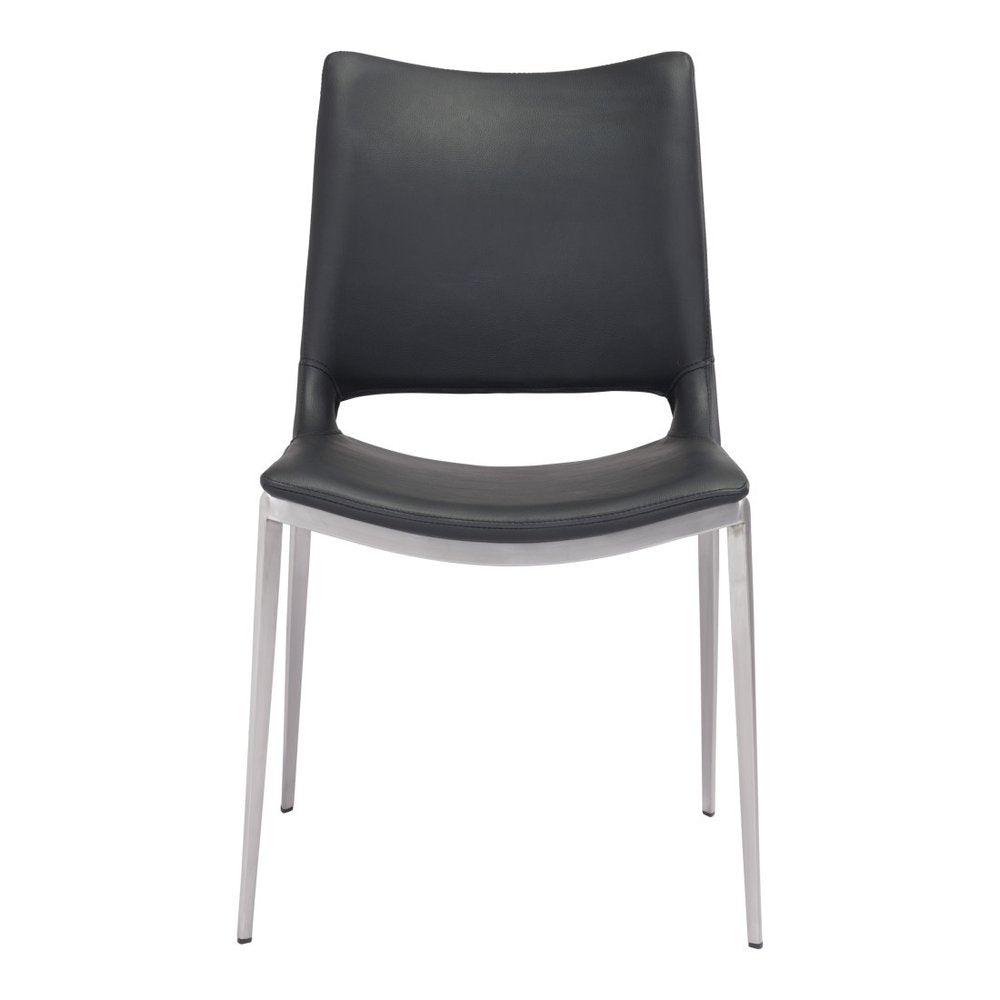 Set of Two Black and Silver Upholstered Faux Leather Open Back Dining Side Chairs