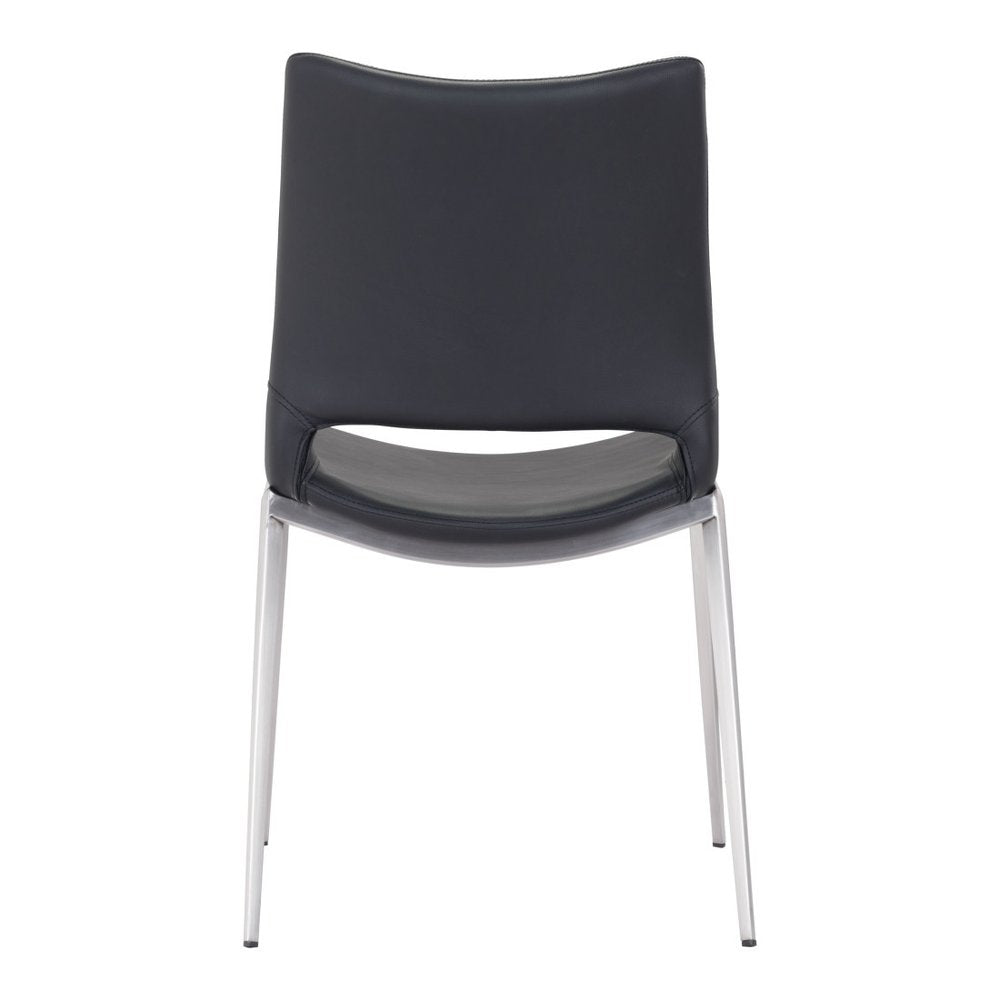 Set of Two Black and Silver Upholstered Faux Leather Open Back Dining Side Chairs