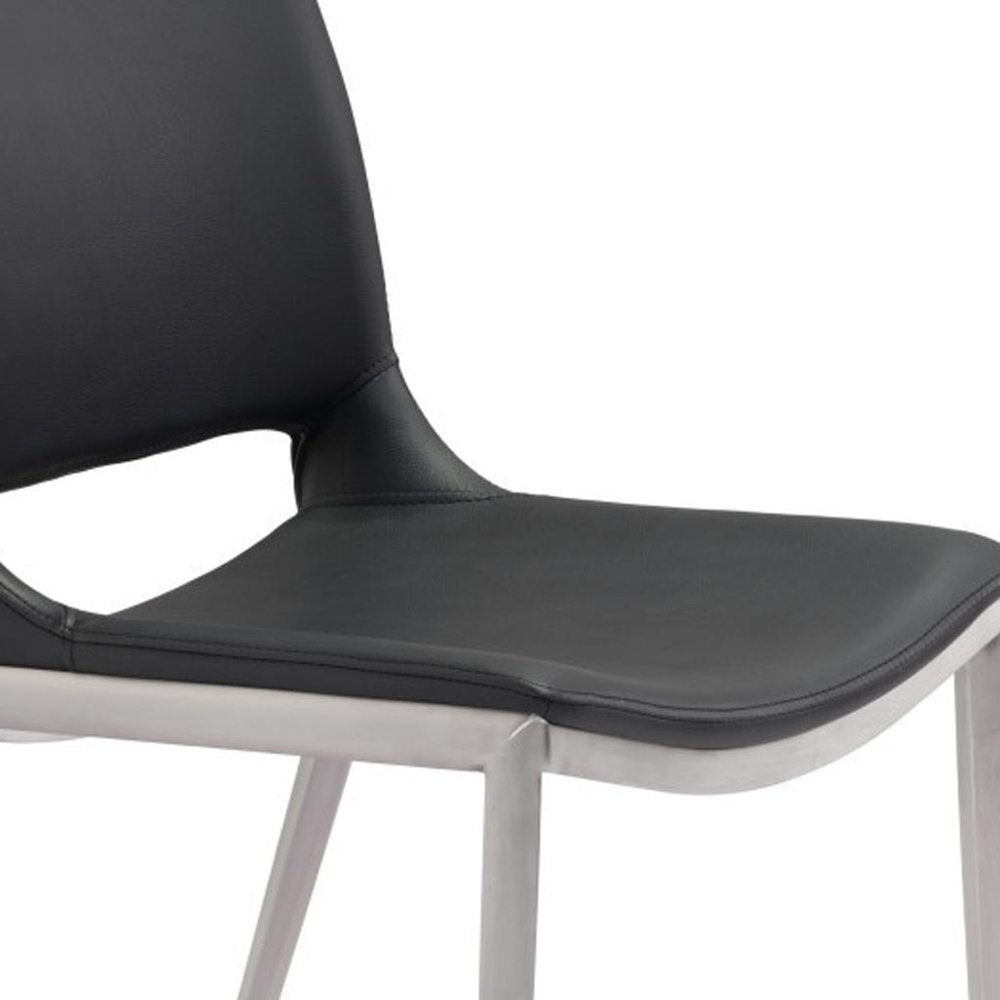 Set of Two Black and Silver Upholstered Faux Leather Open Back Dining Side Chairs