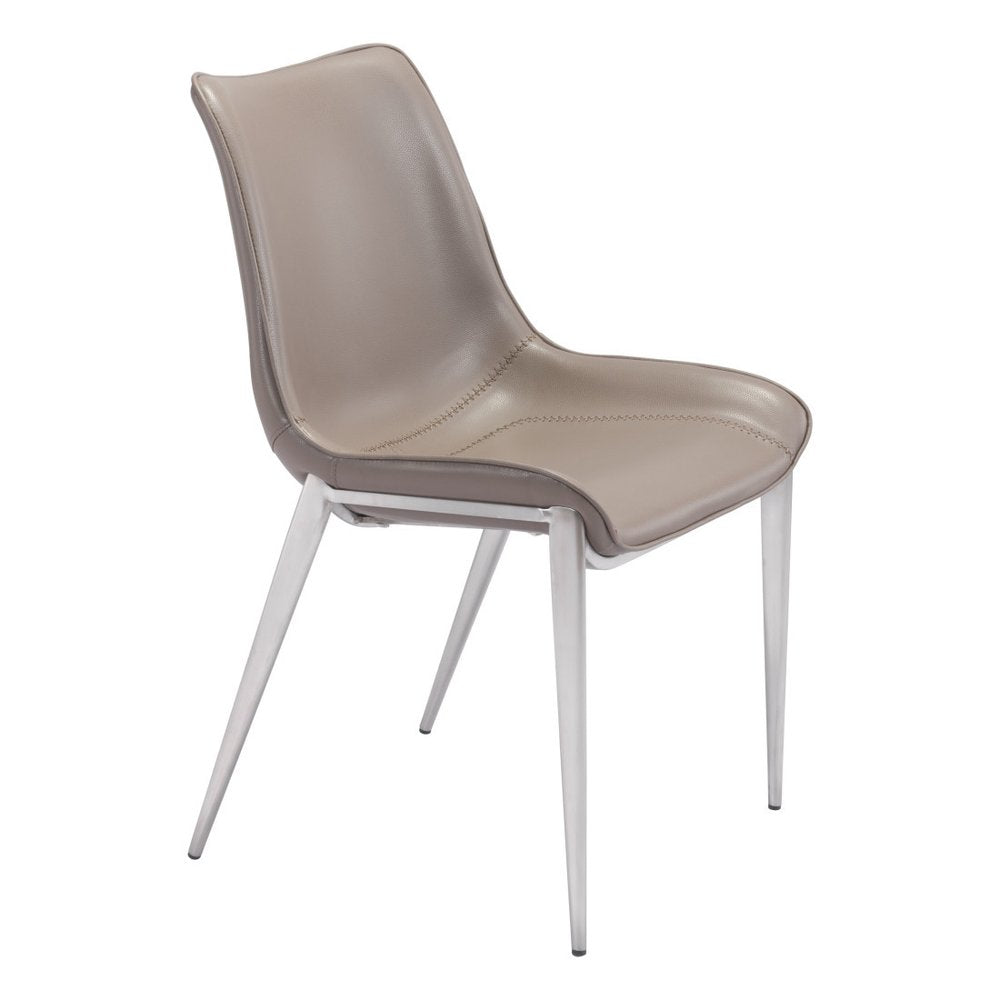 Set of Two Gray and Silver Upholstered Faux Leather Dining Side Chairs