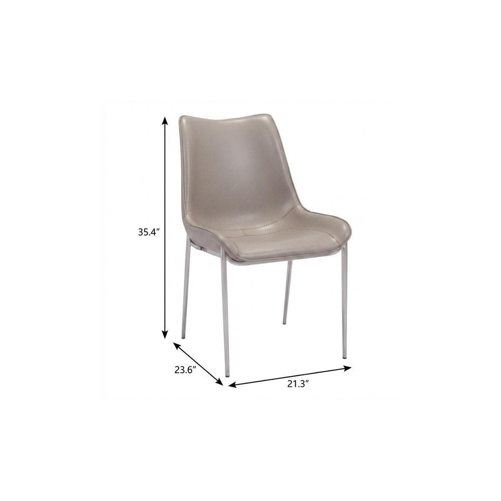Set of Two Gray and Silver Upholstered Faux Leather Dining Side Chairs