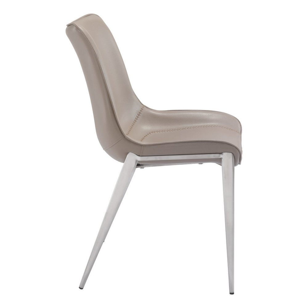Set of Two Gray and Silver Upholstered Faux Leather Dining Side Chairs