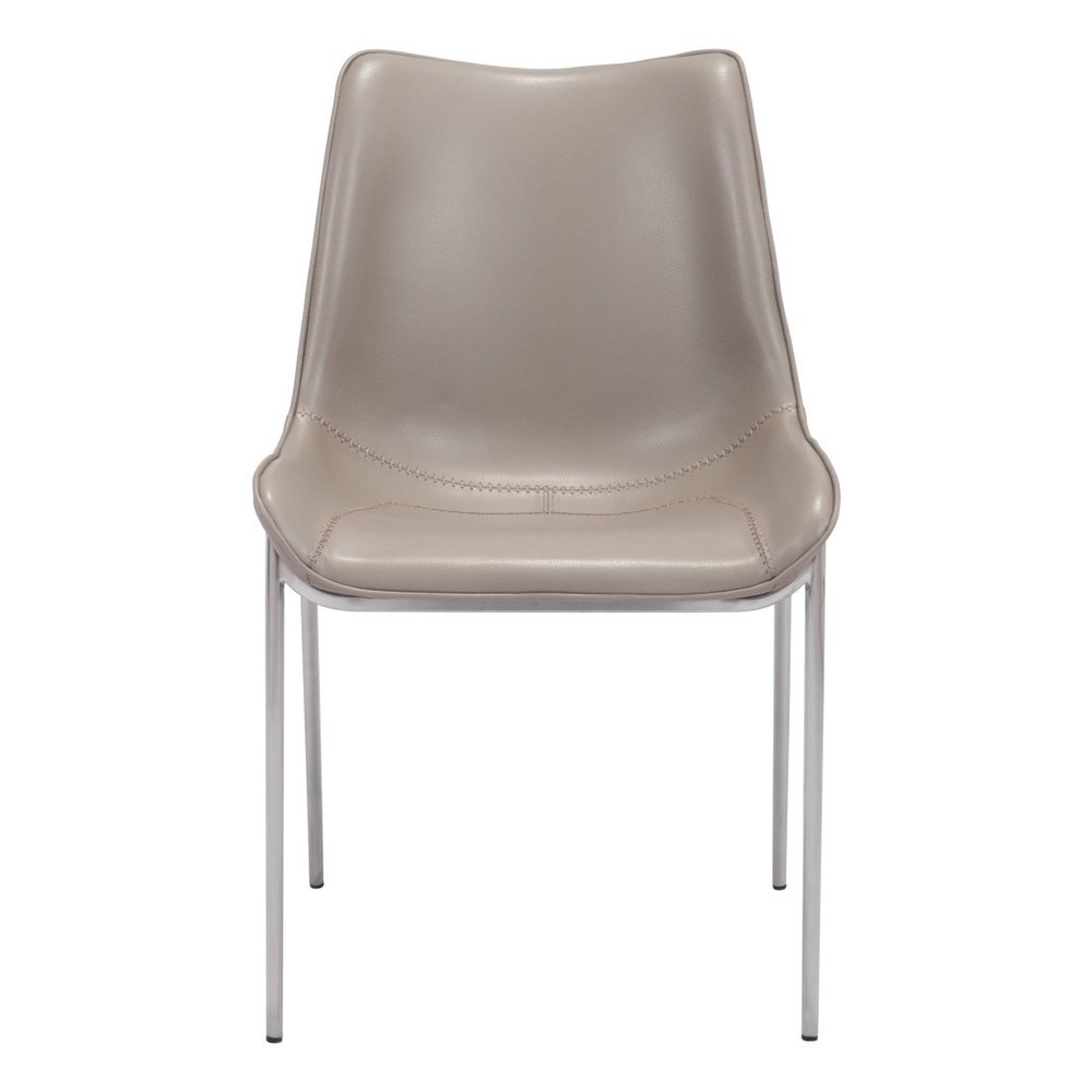 Set of Two Gray and Silver Upholstered Faux Leather Dining Side Chairs