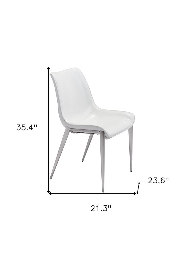 Set of Two White and Silver Upholstered Faux Leather Open Back Dining Side Chairs