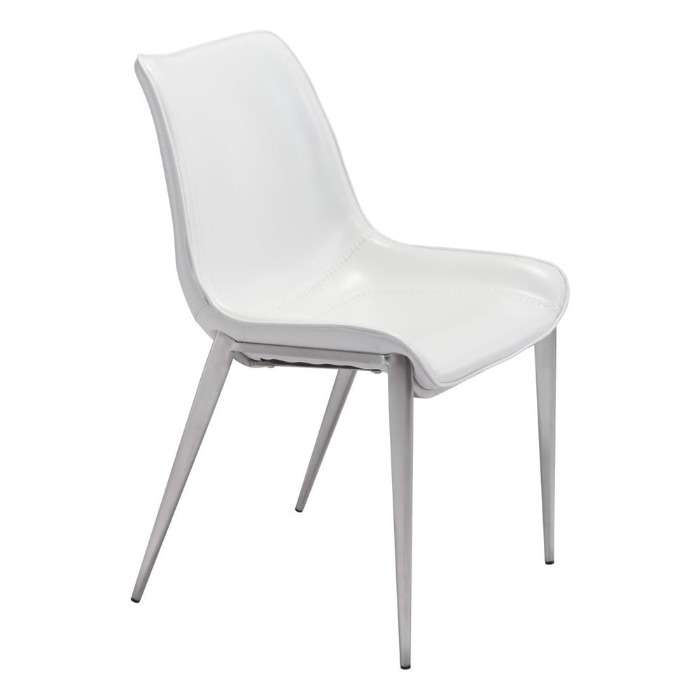 Set of Two White and Silver Upholstered Faux Leather Open Back Dining Side Chairs