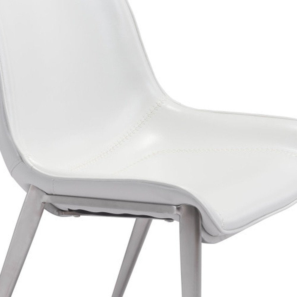 Set of Two White and Silver Upholstered Faux Leather Open Back Dining Side Chairs