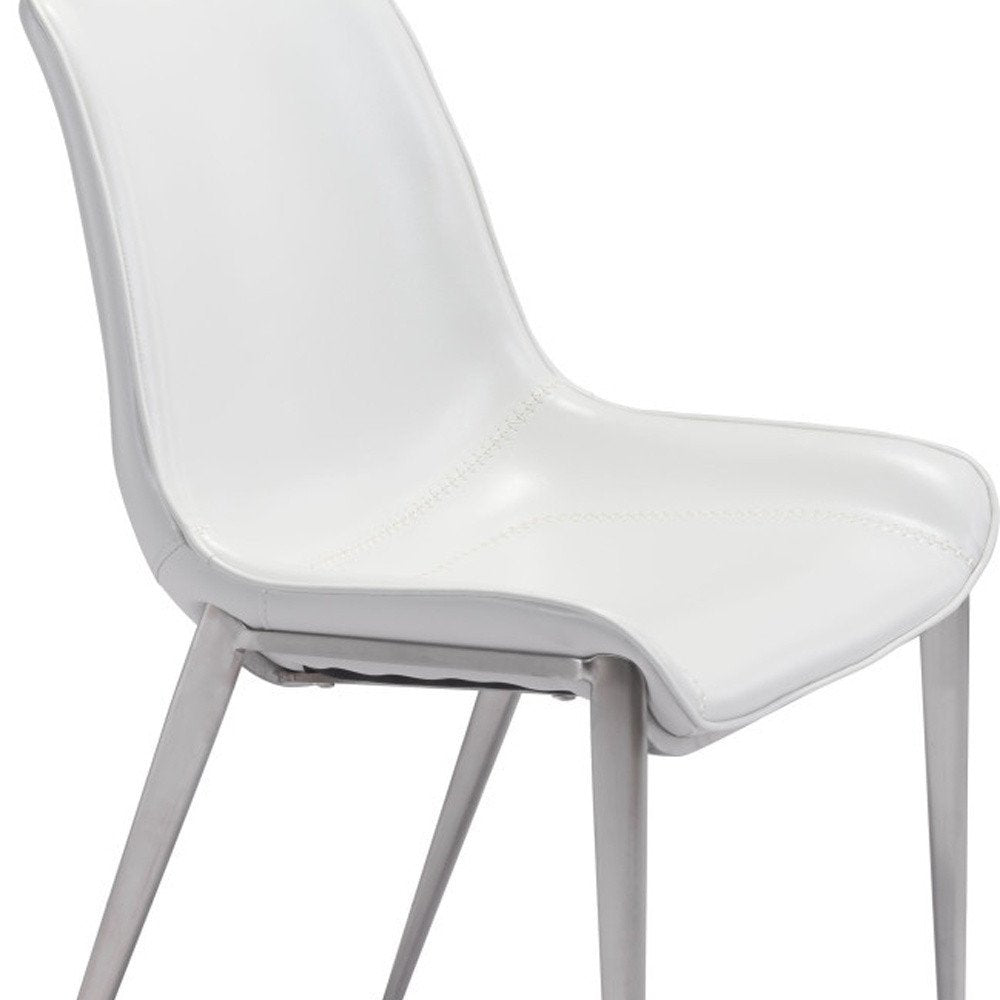 Set of Two White and Silver Upholstered Faux Leather Open Back Dining Side Chairs