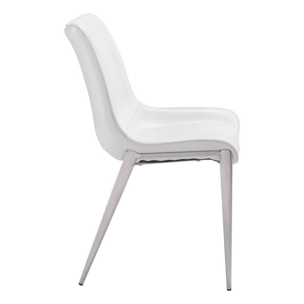 Set of Two White and Silver Upholstered Faux Leather Open Back Dining Side Chairs