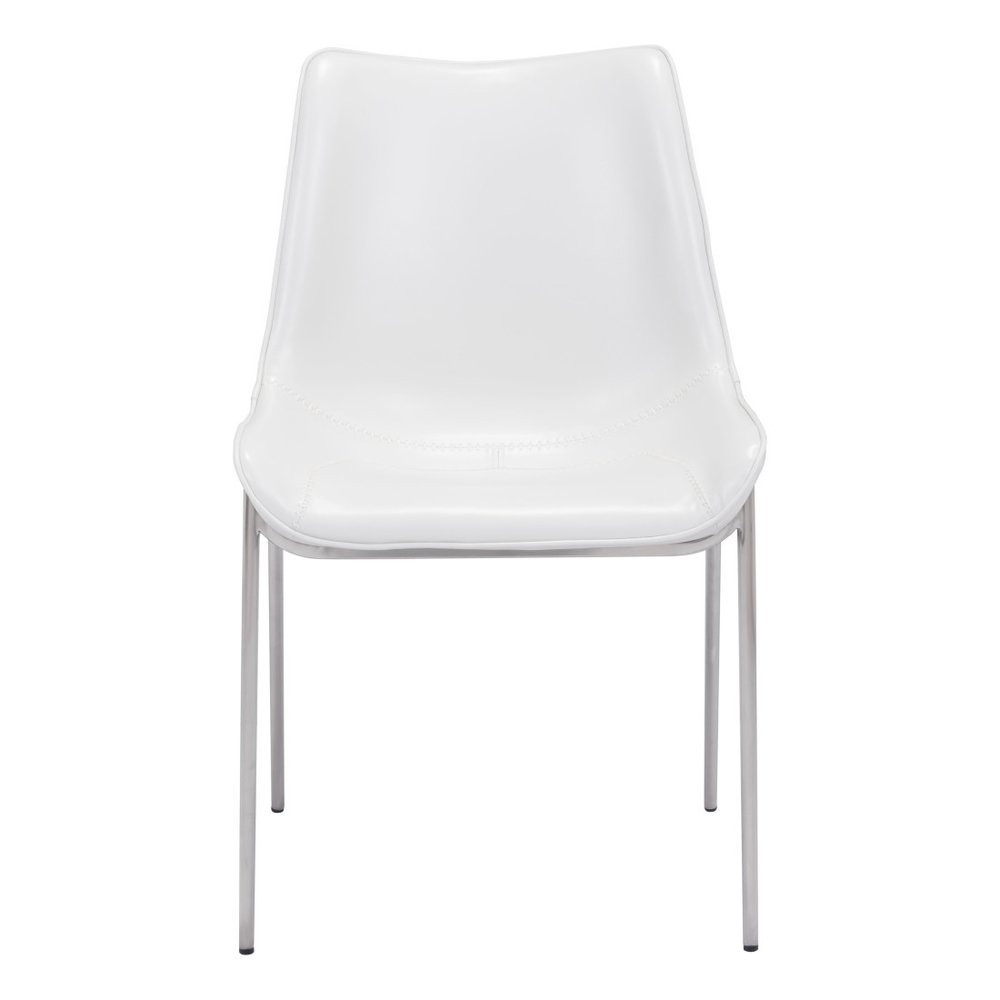 Set of Two White and Silver Upholstered Faux Leather Open Back Dining Side Chairs