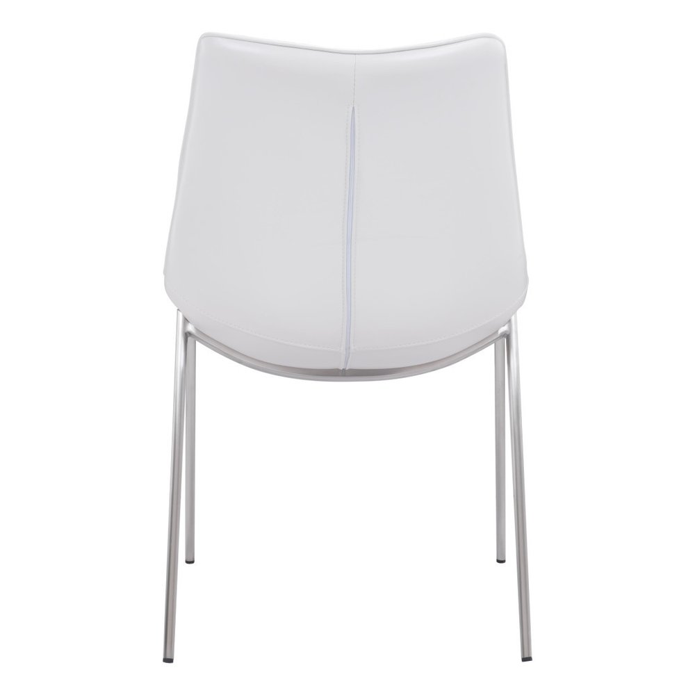 Set of Two White and Silver Upholstered Faux Leather Open Back Dining Side Chairs