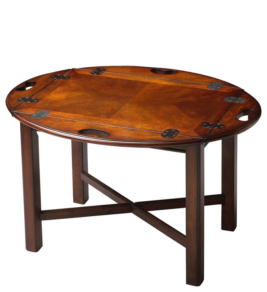Brown and Dark Brown Wood Oval Coffee Table - 30-inch