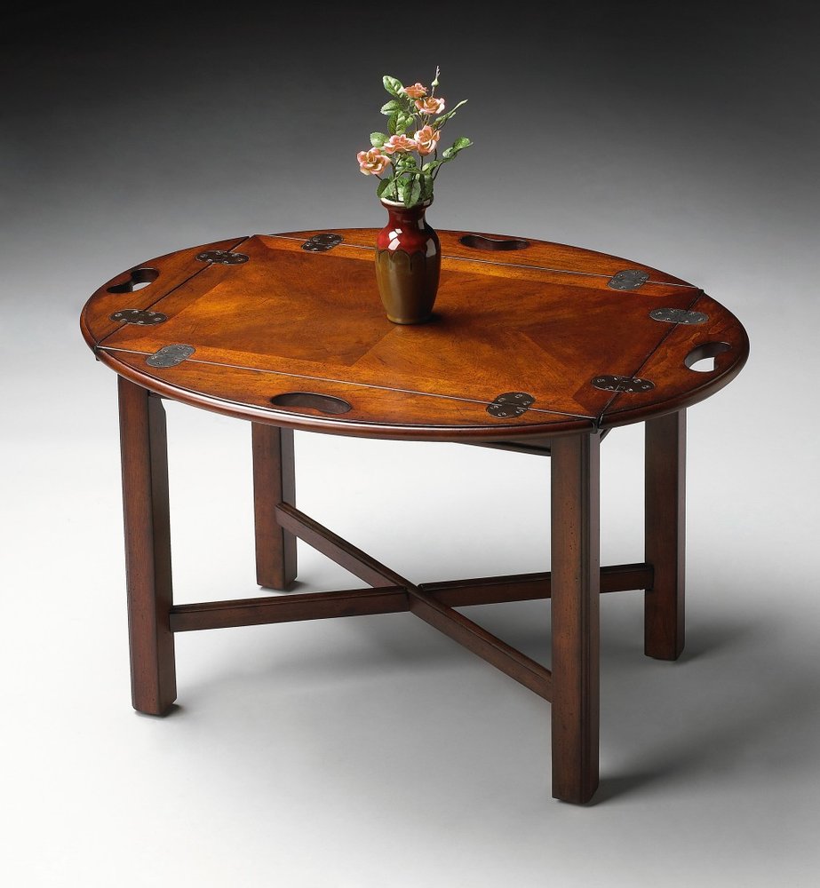 Brown and Dark Brown Wood Oval Coffee Table - 30-inch