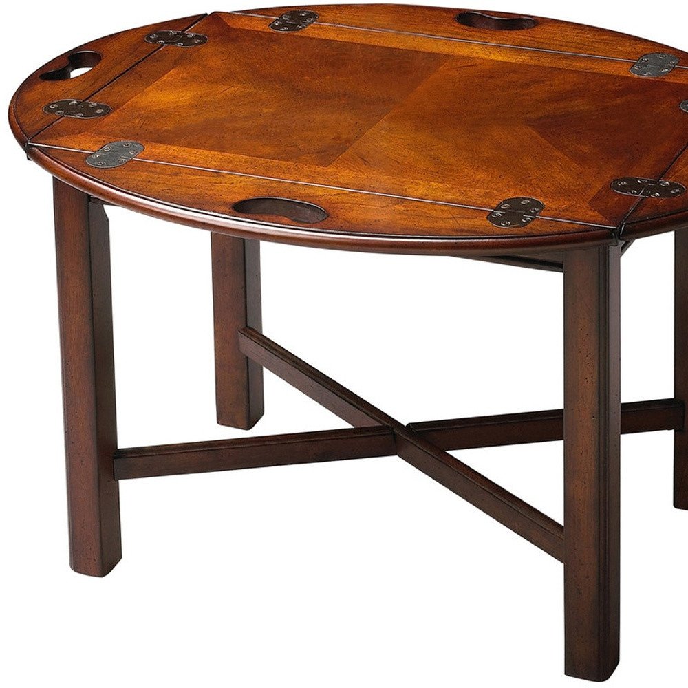 Brown and Dark Brown Wood Oval Coffee Table - 30-inch