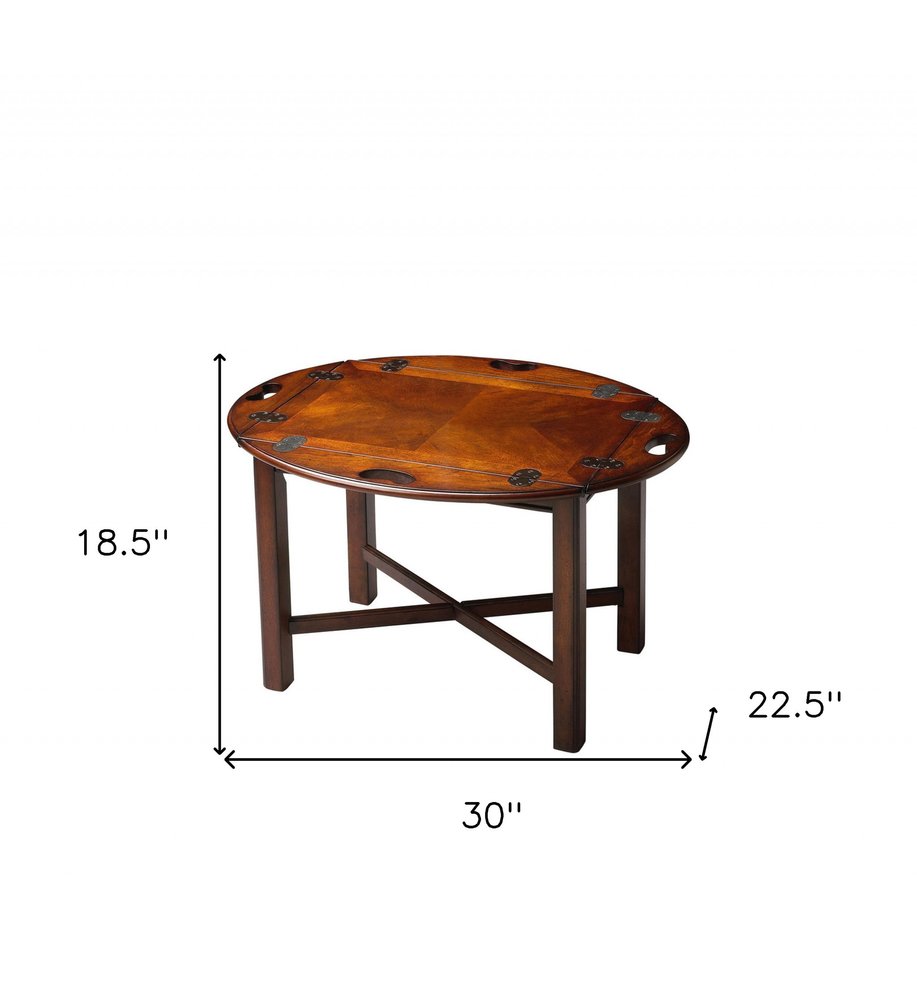 Brown and Dark Brown Wood Oval Coffee Table - 30-inch