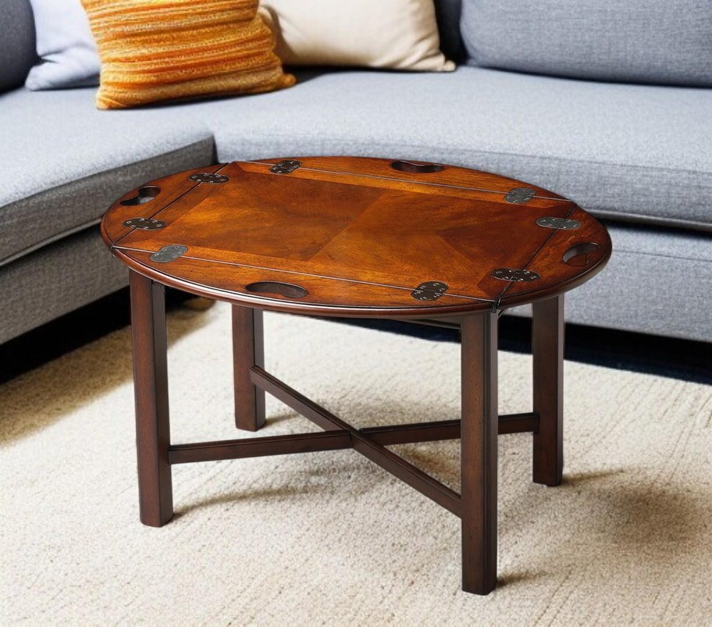 Brown and Dark Brown Wood Oval Coffee Table - 30-inch