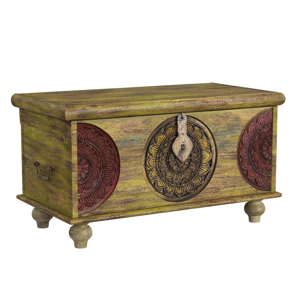 Brown and Green Wood Distressed Coffee Table - 33-inch