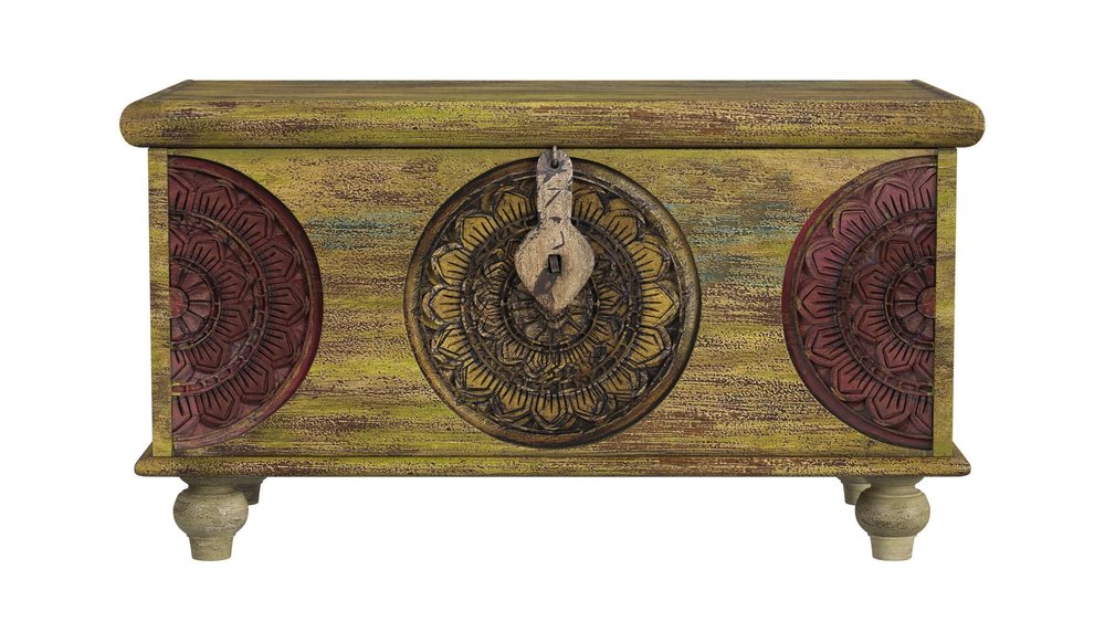 Brown and Green Wood Distressed Coffee Table - 33-inch