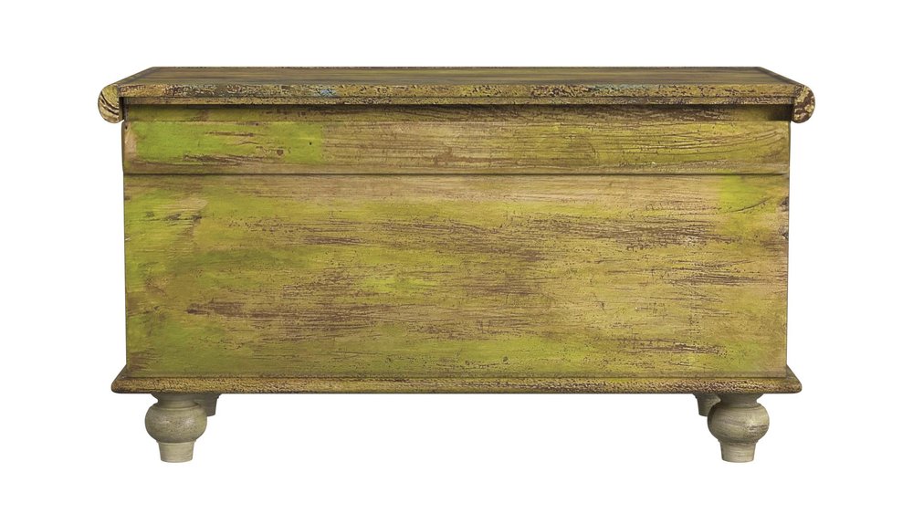 Brown and Green Wood Distressed Coffee Table - 33-inch