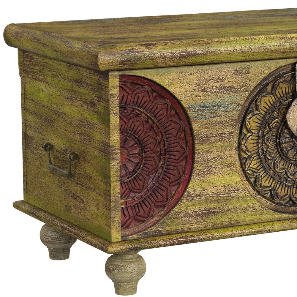 Brown and Green Wood Distressed Coffee Table - 33-inch