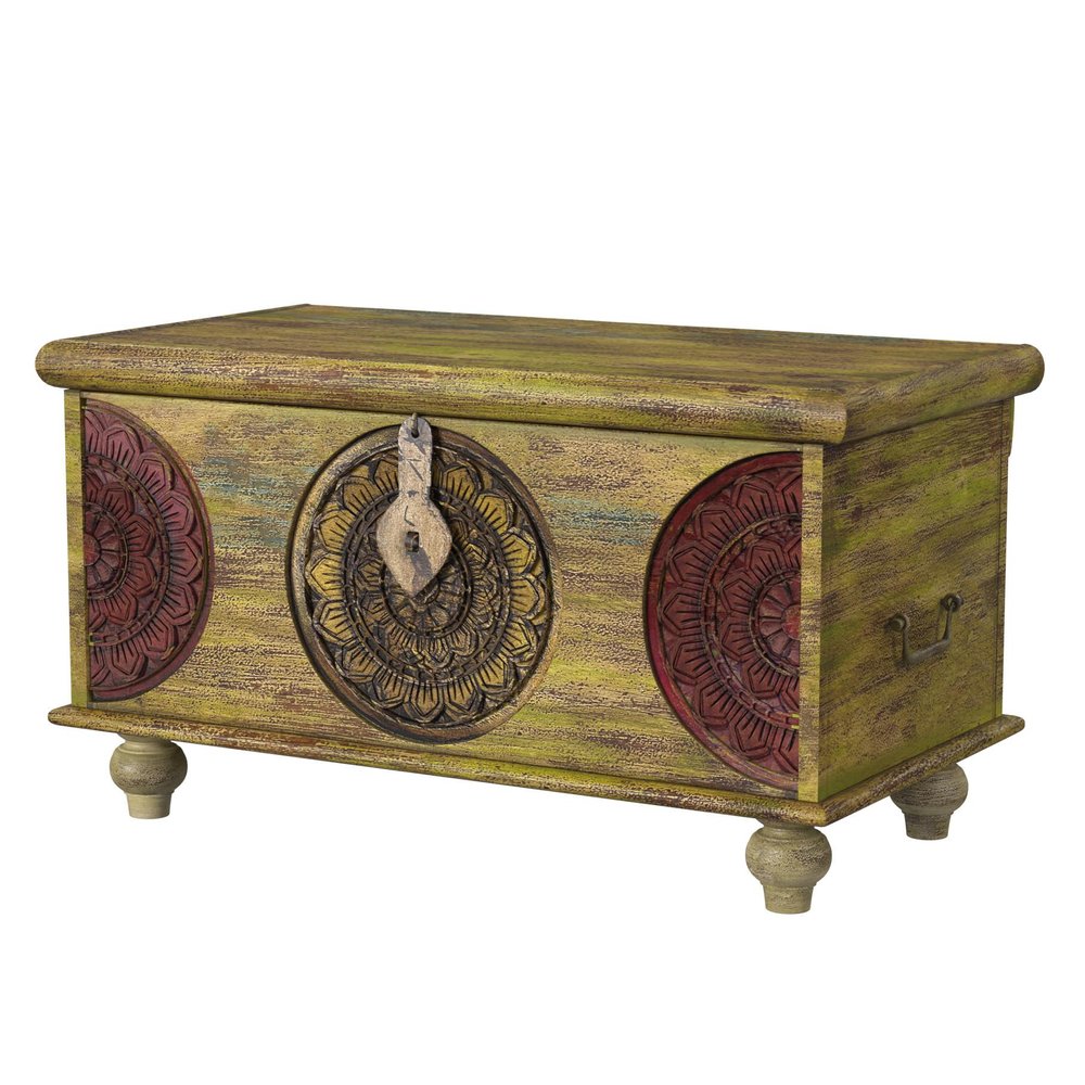 Brown and Green Wood Distressed Coffee Table - 33-inch
