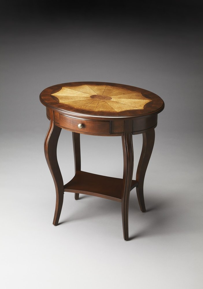 Brown Wood Oval Coffee Table with Drawer and Shelf - 25-inch