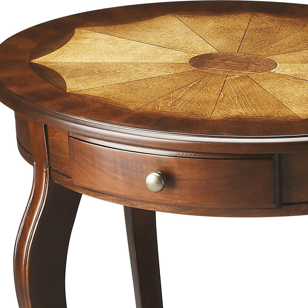 Brown Wood Oval Coffee Table with Drawer and Shelf - 25-inch