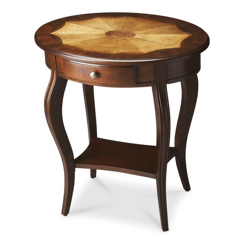 Brown Wood Oval Coffee Table with Drawer and Shelf - 25-inch