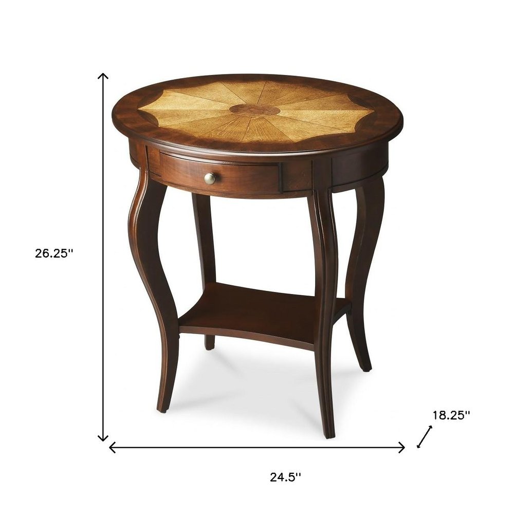 Brown Wood Oval Coffee Table with Drawer and Shelf - 25-inch
