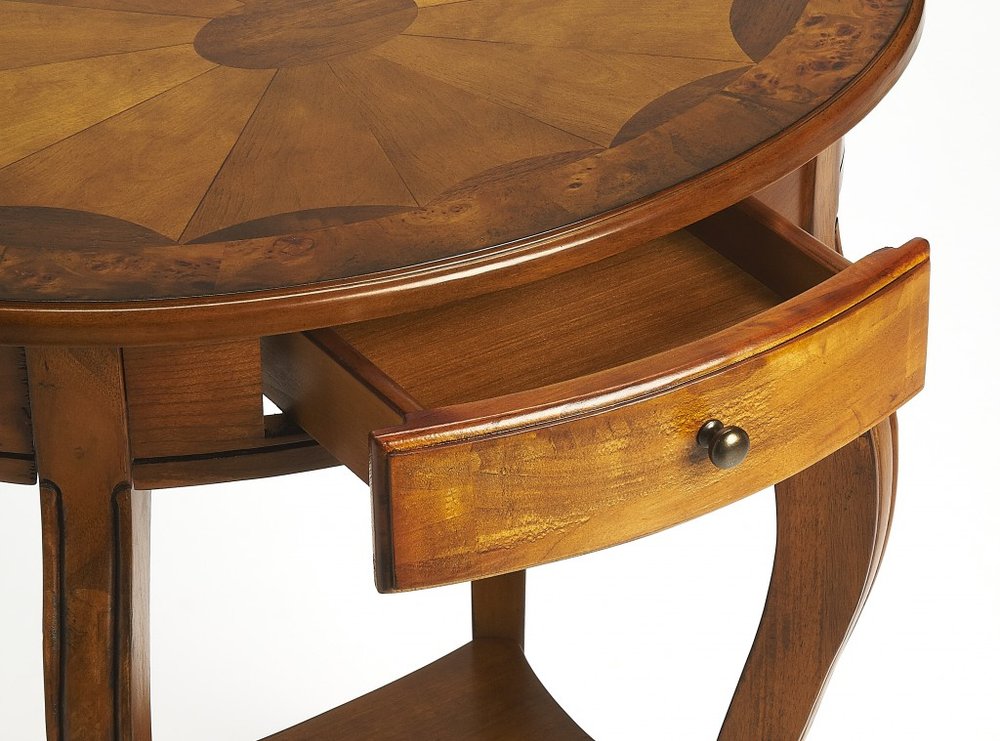 Brown Wood Oval Coffee Table with Drawer and Shelf - 25-inch