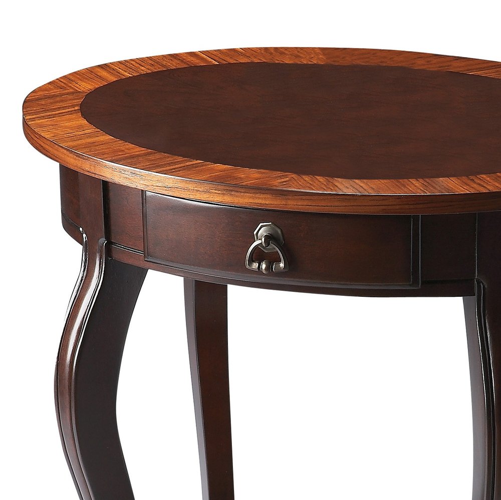 Brown Wood Oval Coffee Table with Drawer and Shelf - 25-inch