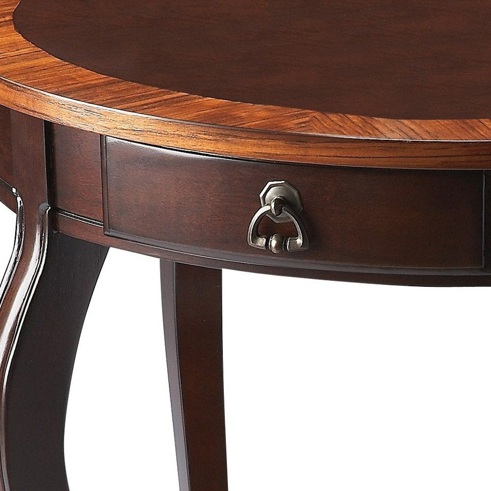 Brown Wood Oval Coffee Table with Drawer and Shelf - 25-inch