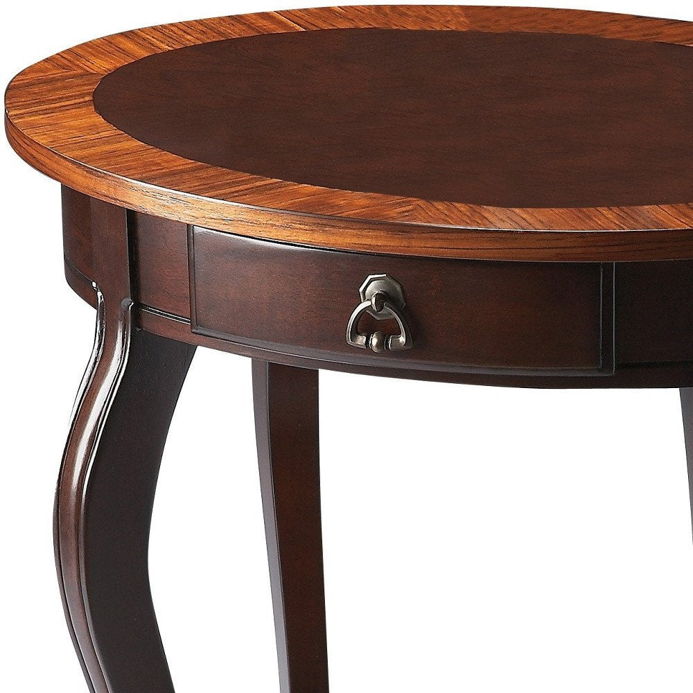 Brown Wood Oval Coffee Table with Drawer and Shelf - 25-inch