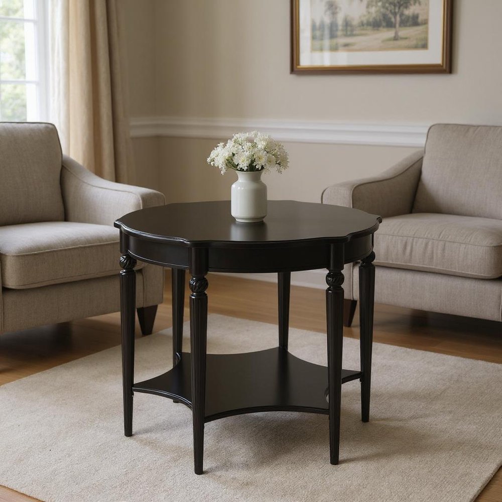 Brown Wood Round Coffee Table with Shelf - 28-inch