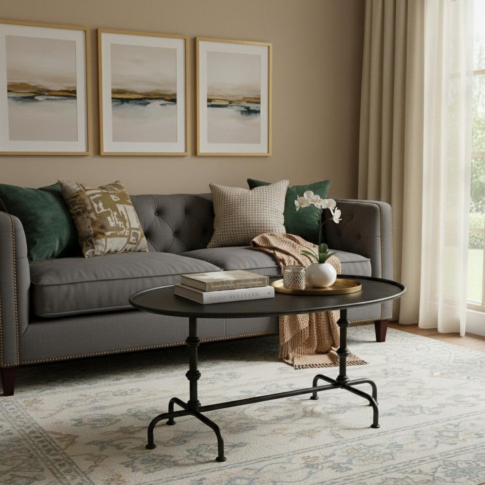 Silver Aluminum Oval Coffee Table - 38-inch