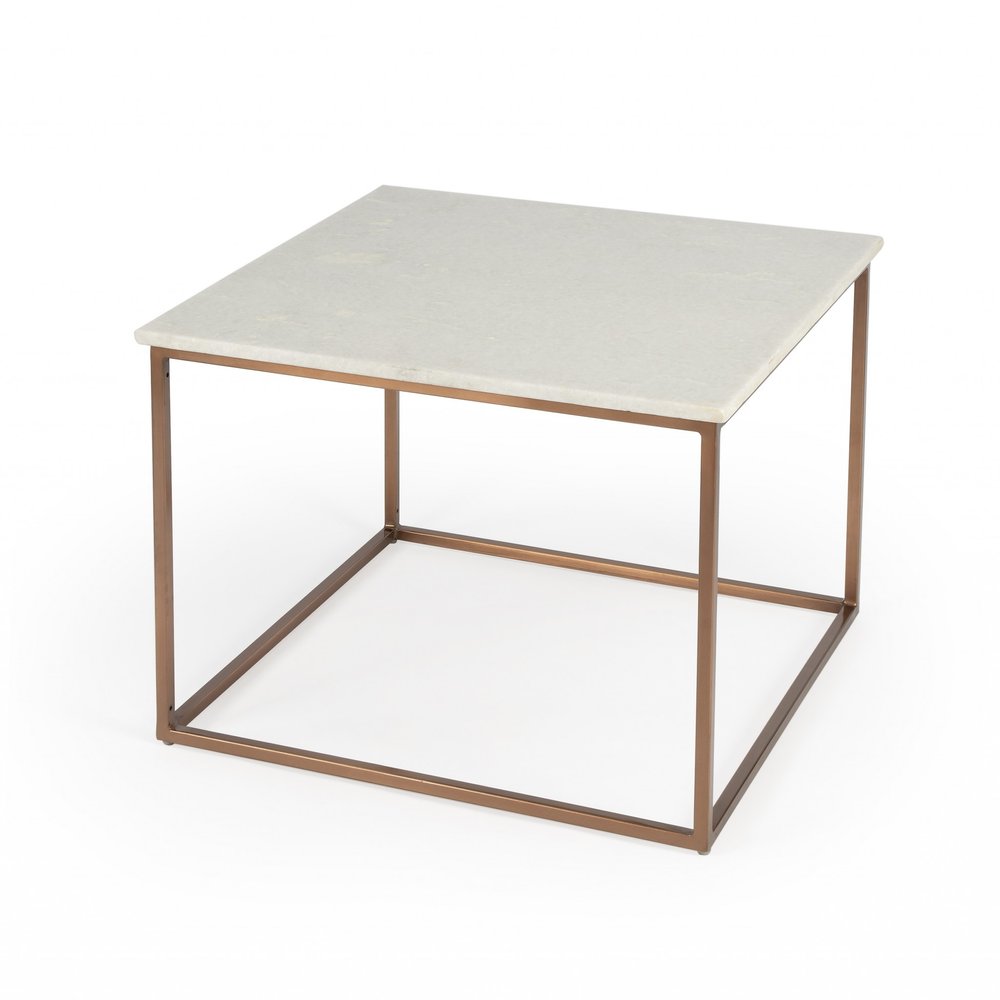 White and Copper Genuine Marble and Metal Square Coffee Table