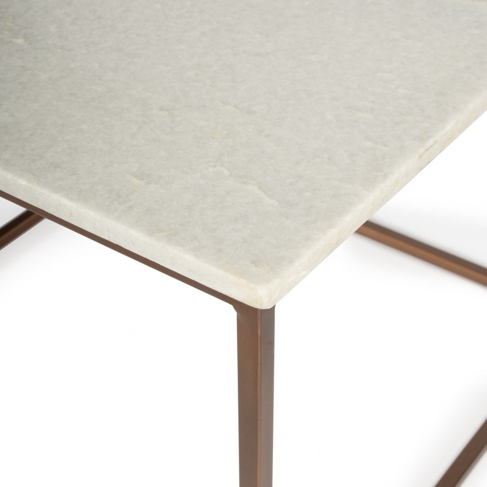 White and Copper Genuine Marble and Metal Square Coffee Table
