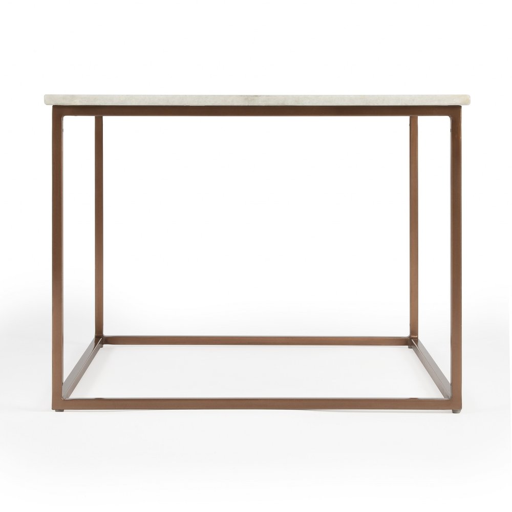 White and Copper Genuine Marble and Metal Square Coffee Table