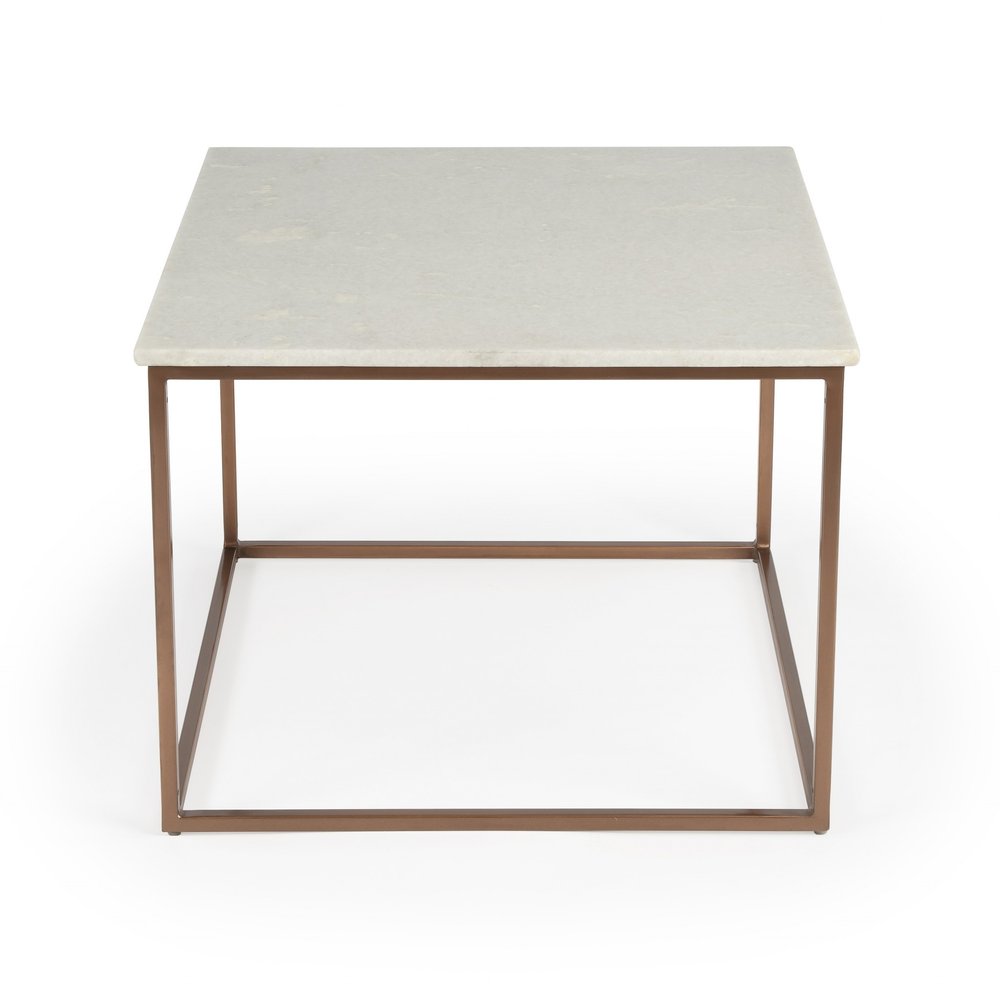 White and Copper Genuine Marble and Metal Square Coffee Table