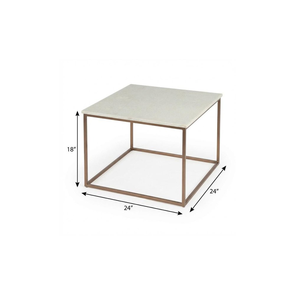 White and Copper Genuine Marble and Metal Square Coffee Table