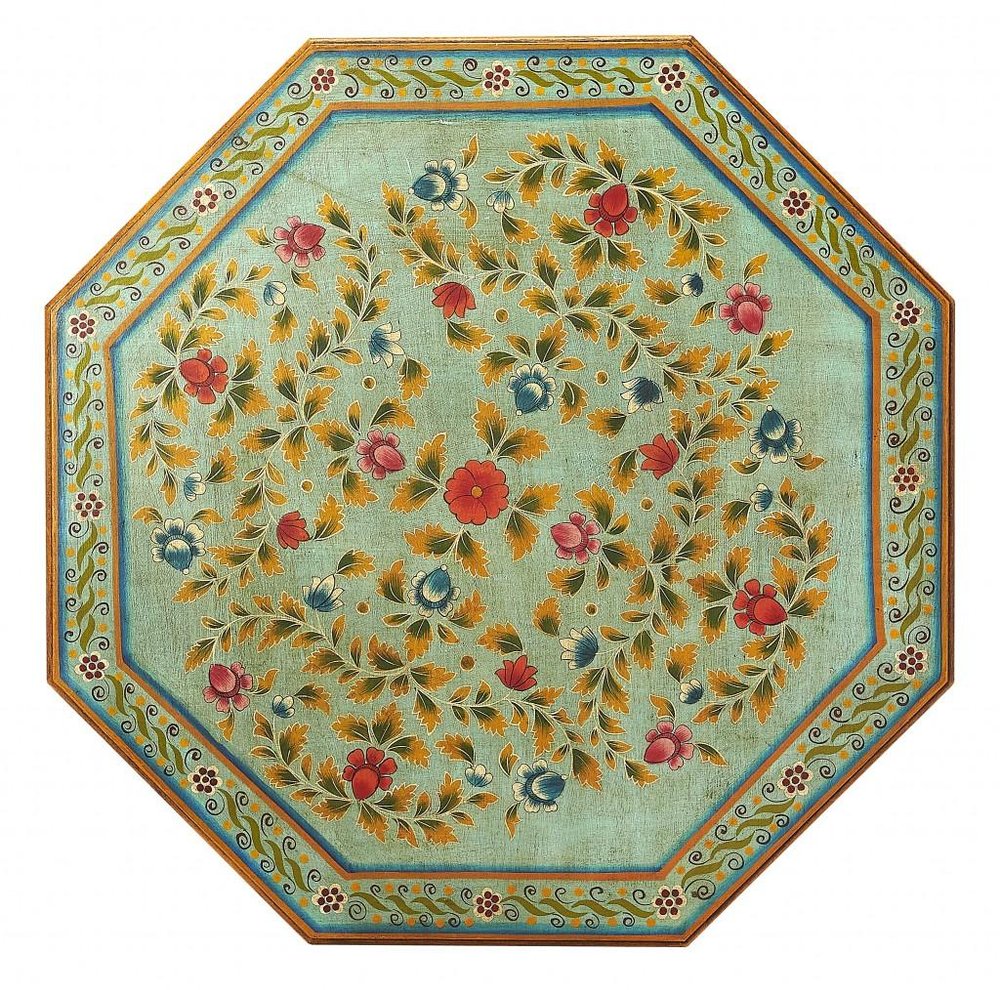 Green Wood Hexagon Abstract Floral Coffee Table - 29-inch