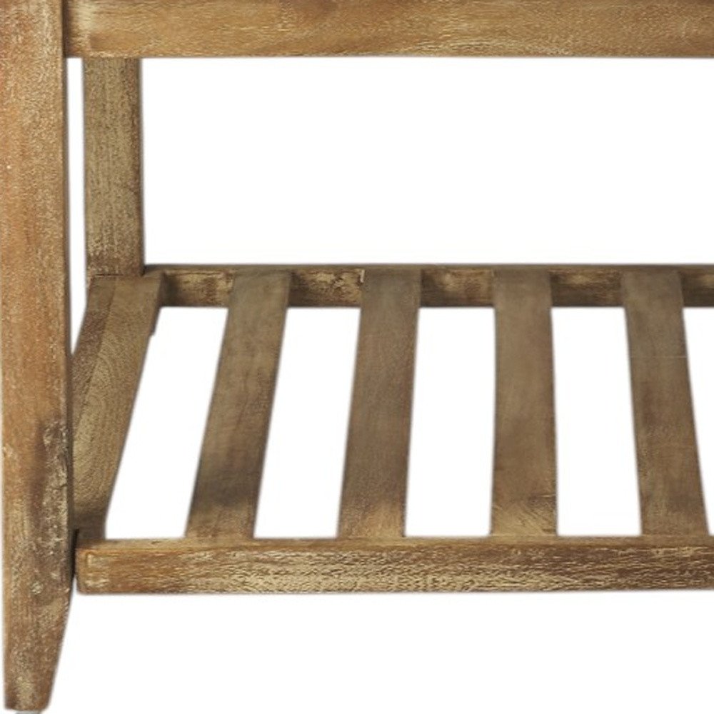 Off White and Brown Genuine Marble and Wood Square Coffee Table with Shelf