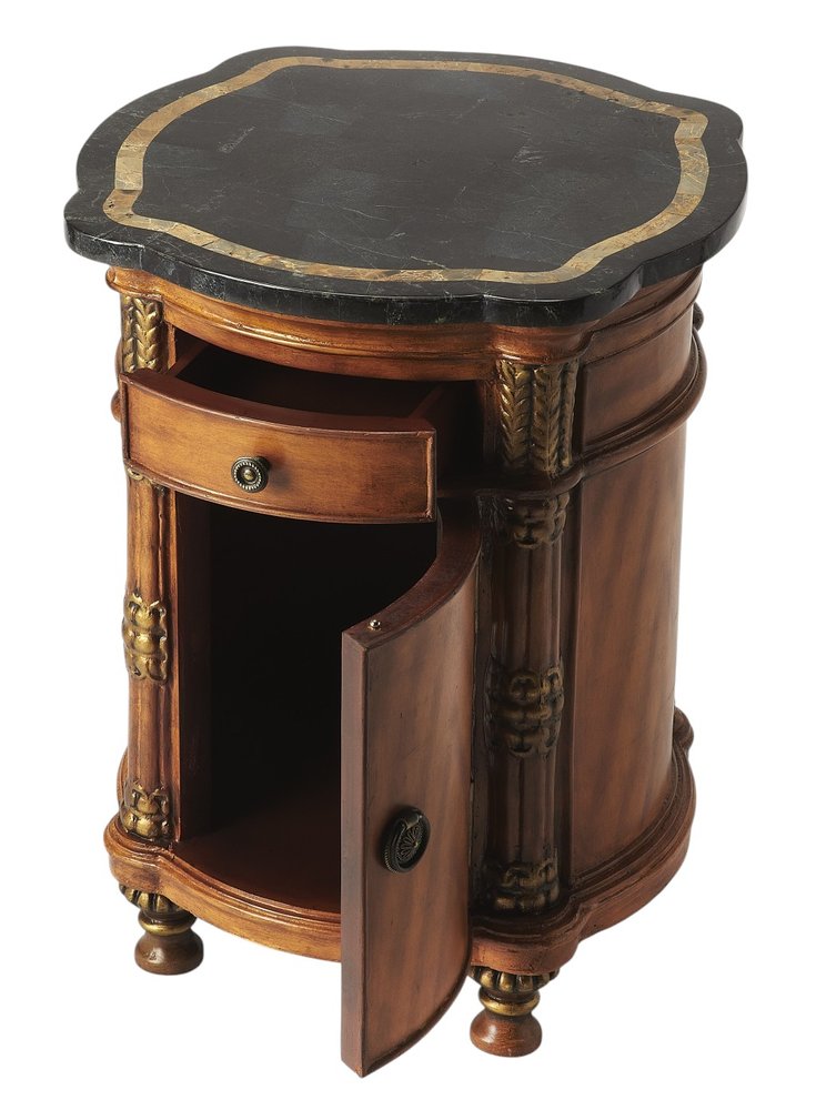 Black and Brown Stone and Wood Free Form Coffee Table with Drawer